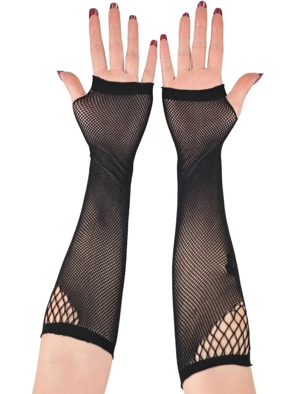 Women's Black Long Rose Pattern Fishnet Fingerless Gothic Cosplay Gloves